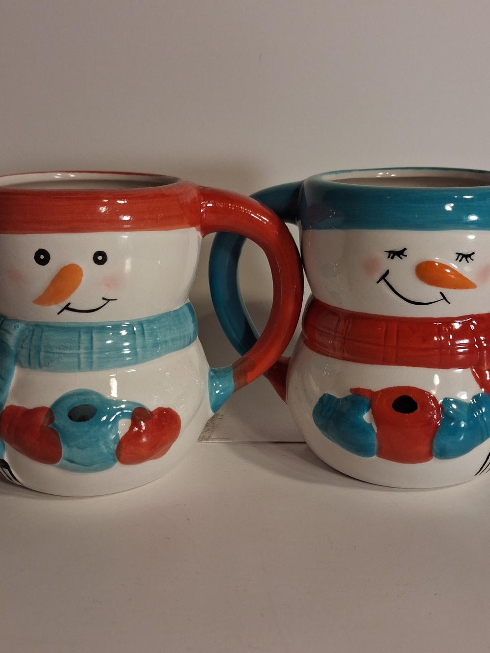 Bay Island Snowman Ceramic Mugs - Red & Teal Accents